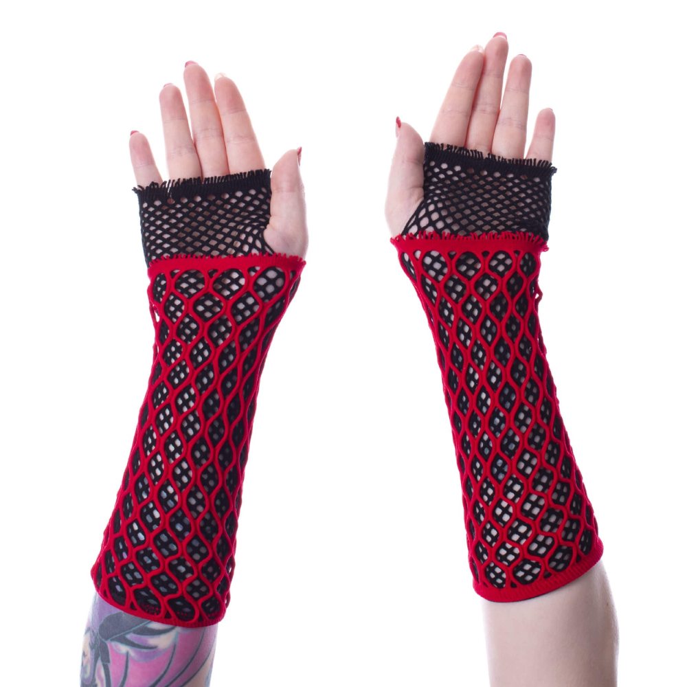 Poizen Industries - Lolita Mesh Handschuhe - Rot/Schwarz